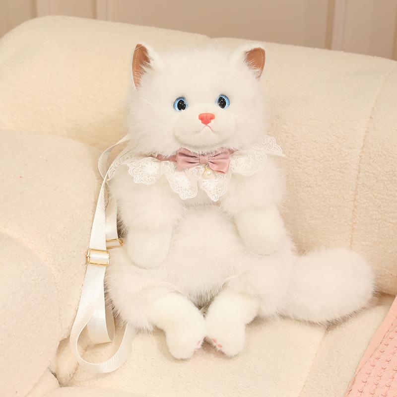 45cm 55cm Cute Realistic Cat Plush Toy Women Bow Cat Plush Animal Kawaii Ragdoll Lolita Cartoon Personalized Gifts for Girls