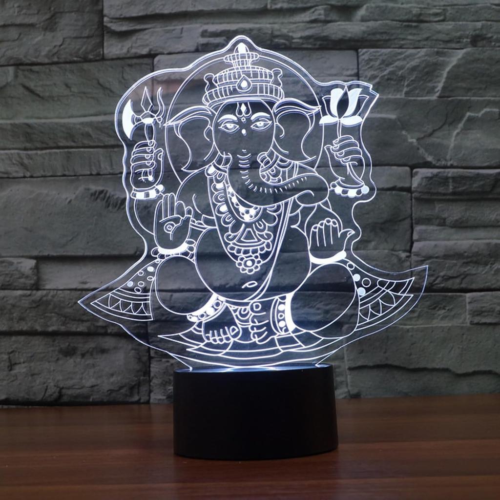 Ganesha 3D Illusion Night Light Touch Table Desk Lamp with Remote Control 16 Colors Optical USB LED Night Light for Kids Gift Room Decoration