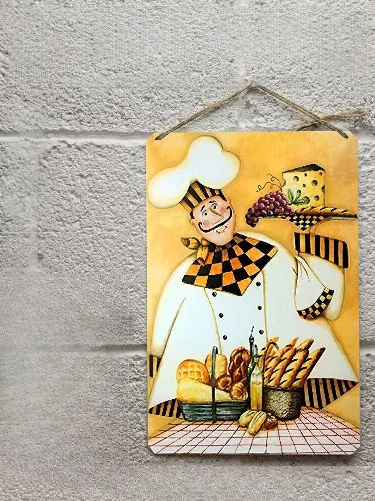 Chef Cook Metal Wall Art, Kitchen Restaurant Decor Poster