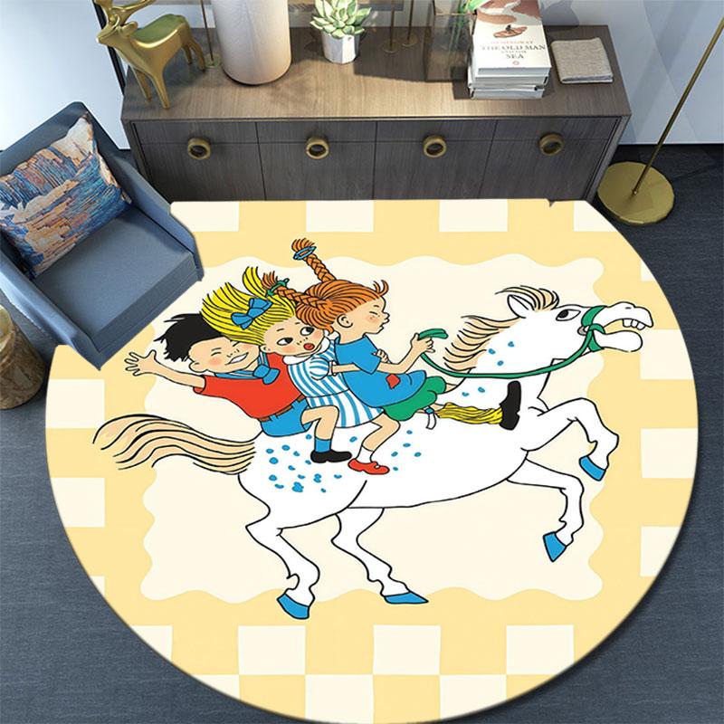 Pippi Cartoon pattern round rug,Carpet Rug for Living Room Bedroom Playroom ,Non-slip Floor Mat,Holiday Gifts and Birthday Gifts.