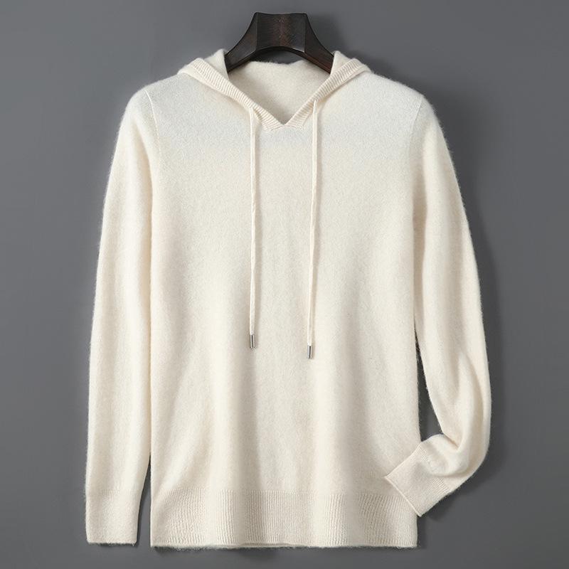 Men's Pure Wool Hoodie - Soft, Comfortable, Long Sleeve Knitwear for Autumn & Winter.