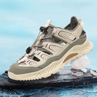 Mens Leather Beach Sandals Quick Dry Water Shoes Non Slip Summer Outdoor Walking Flip Flop Cool Casual Sandalias Man Beach Flats