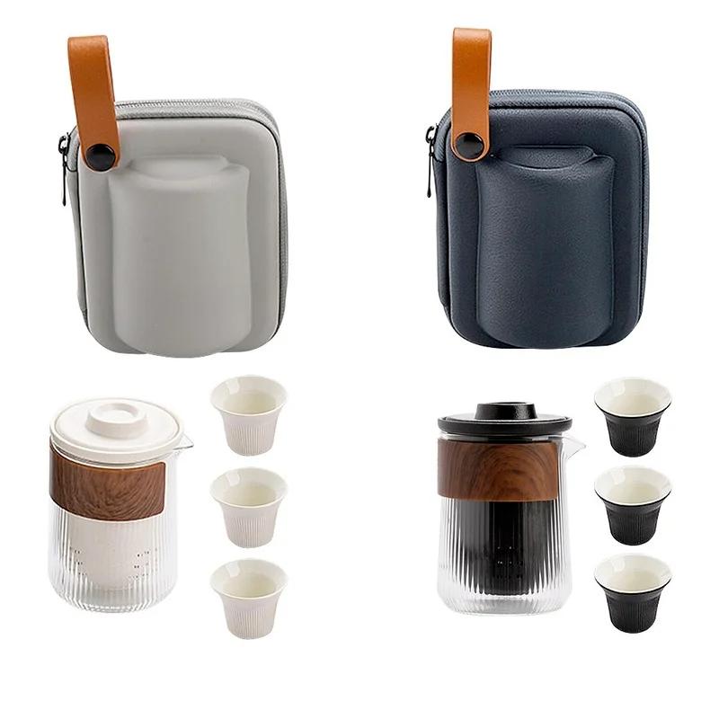 Teaset Teapot Traveller Teaware Ceramic Portable Sets with Carring Cases with Small Glass Filter Flower Set