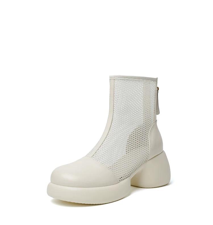 

Women s Short Sandals Round Head Splicing Mesh Cloth Back Zipper Waterproof Platform Anti-slip and Wear-resistant Mid-heels 40