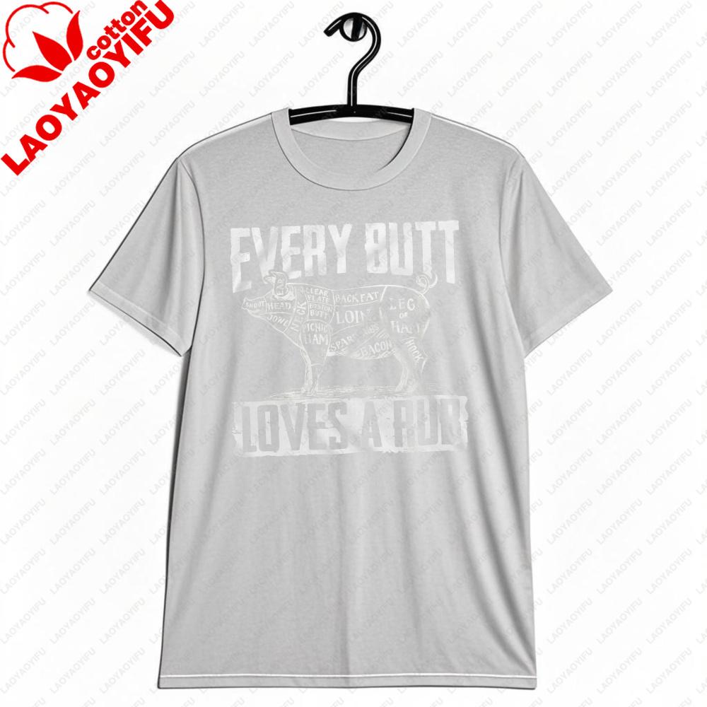 Every Butt Loves A Rub Funny Bbq Grilling Tshirt Vintage Pig Cut Chart Graphic Tshirt Unisex Summer Crewneck Cotton Short Sleeve