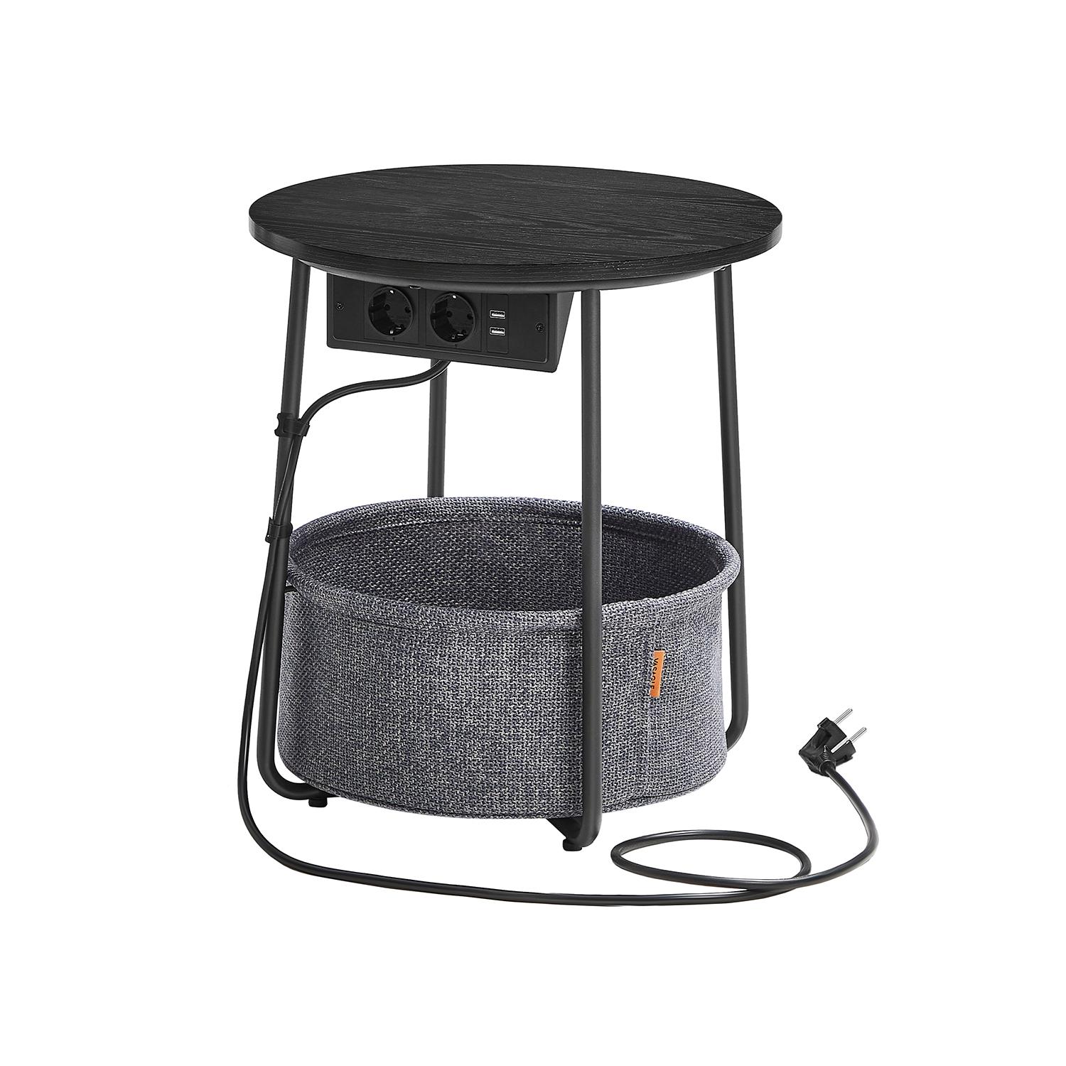 VASAGLE Round Side Table with Charging