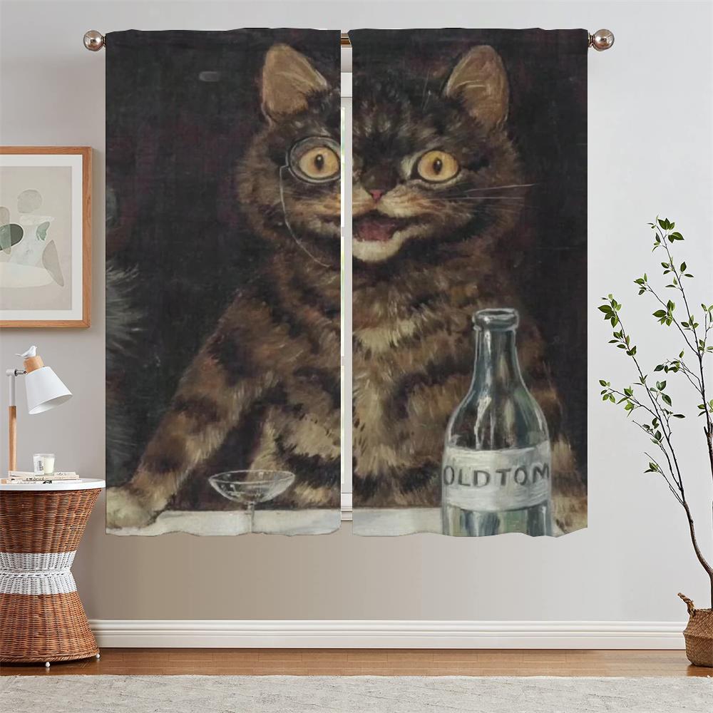 

Курящий кот Прозрачные шторы для гостиной Перегородка Таможенная бесплатная доставка Товары Затемняющие кухонные шторы Салон 2 шт. W50xH70cmx2pcs-CL