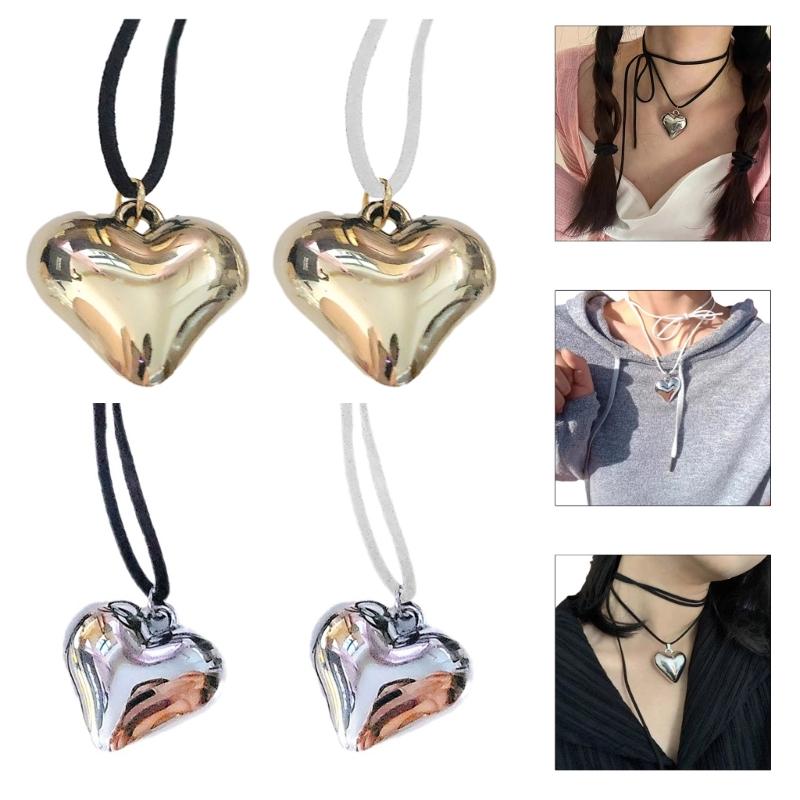 Love Heart Necklace for Women Girls Adjustable Length Collar Chain Y2K Aesthetic Neckchain Fashion Neck Jewelry Gift