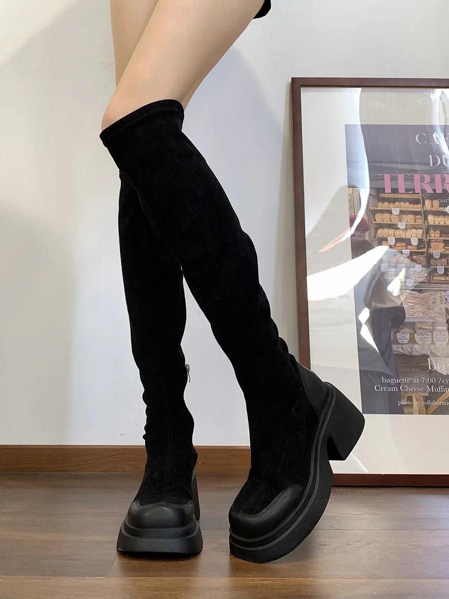 Модные женские эластичные ботильоны на платформе с высоким каблуком — фото 7