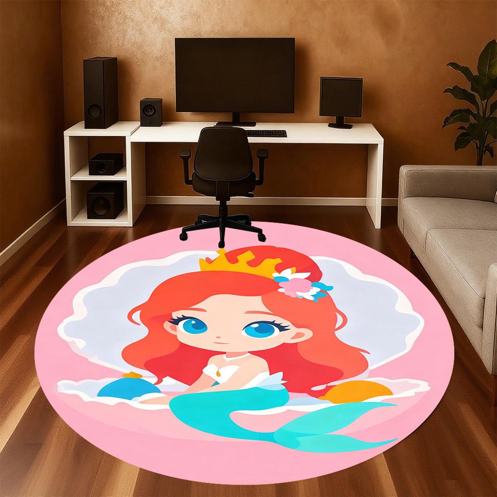 1PC Mermaid Shell Round Chair mat Area Rug - Non-Slip, Floor Mat for Office, Bedroom, and Indoor Decor -Gift D1127277