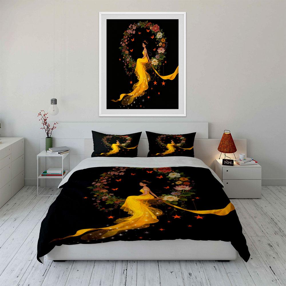 Elegant Floral Yellow Dress Set Soft Comfortable Duvet Cover Bedding Set Included 1*Duvet Cover & 2*Pillowcases, Gift