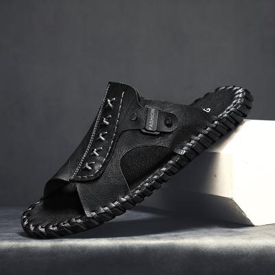 Fashion Summer Genuine Leather Men Sandals Breathable Outdoor Walking Sandals Cowhide Beach Waterproof Shoes Two Uses Sandals Slippers