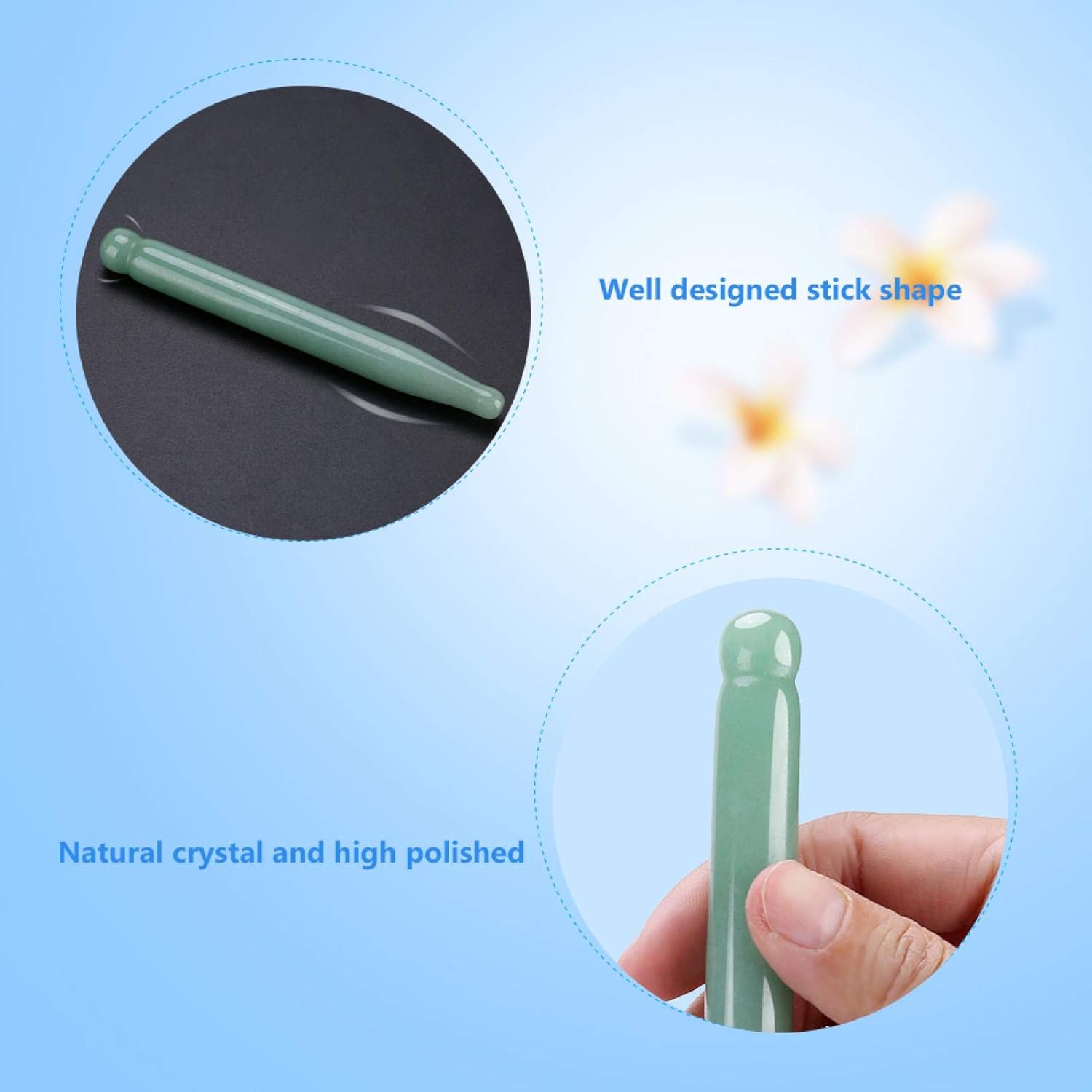 Rose Quartz Acupressure Stick, Massage Stone Stick, Crystal Massage Wand, Guasha Scraping Massage Tool Gua Sha for Facial Neck Arm Full Body