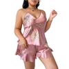 Plus Size European & American Ice Silk Print Pajamas - Fashionable Casual Homewear for Women