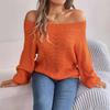 Real Shot 2025 Autumn/Winter Off-Shoulder Lantern Sleeve Sweater - Women's Solid Color Casual Wear