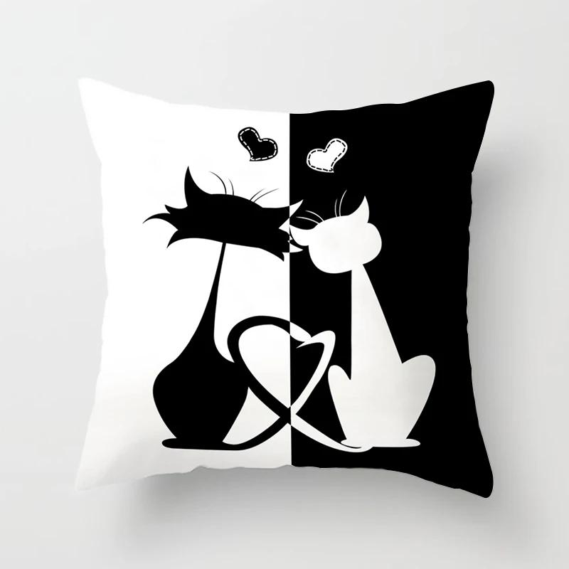 Funny Cute Black Lover Cat Pillowcase Cushion Cover 4545 Polyester Pillow Cover Sofa Car Home Decor Room Decoration