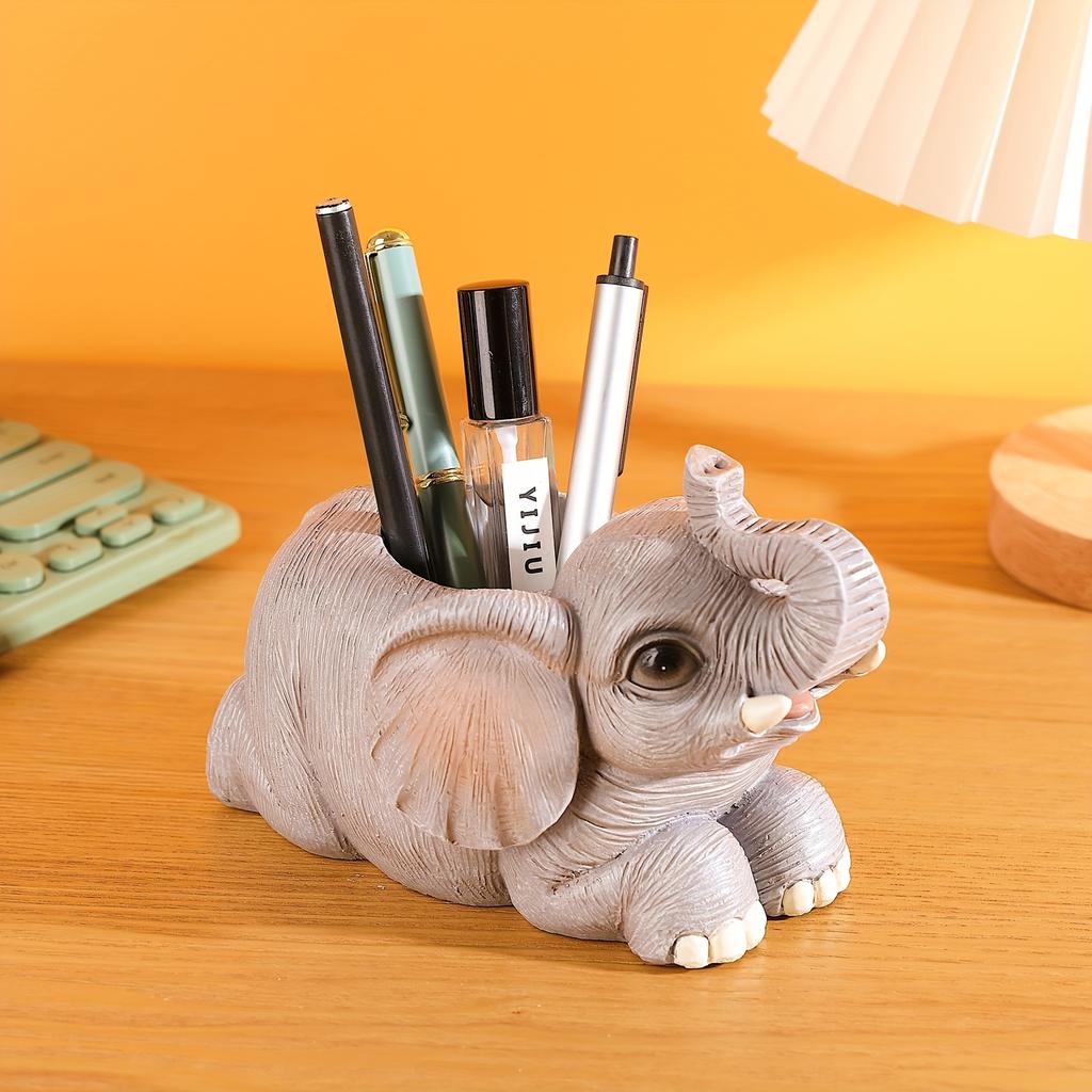 Cute Elephant Pen Pencil Holder - Fashion Desk Organizers for Home Office - Adorable Animal Ornament, Makeup Brush Holder