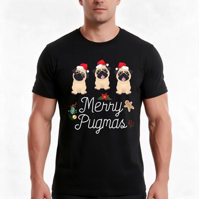 Christmas Pugs Merry Pugmas Tshirt Summer Casual Cotton Tee Oversized Streetwear Tops Vintage Graphic Print 100 Cotton
