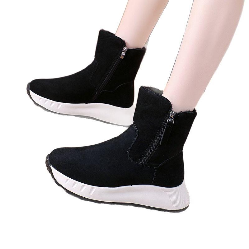Popular thick-soled suede snow boots with velvet warm high-top cotton shoes for women's new soft-soled mother shoes in winter
