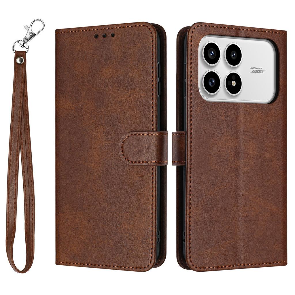 For Xiaomi Poco F8 Pro/Redmi K90 5G Wallet Case Flip Stand Calf Texture PU Leather Phone Cover with Strap