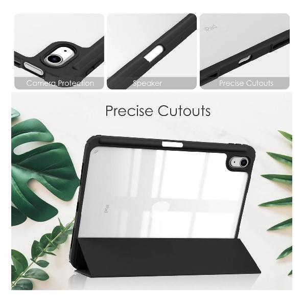 Stoßfeste durchsichtige Hülle für iPad 11. A16 2025, Klare Hybrid-PC-Rückseite + TPU-Stoßfänger mit integriertem Stifthalter, Dreifach faltbare Ständerabdeckung