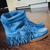 Women Ankle Boots Ladies Suede Shoes Tassel Single Boots Pop Tide Silp-On Boho Boots Women Flat Shoes Cowboy Shoes Short Boots