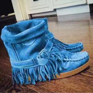 Women Ankle Boots Ladies Suede Shoes Tassel Single Boots Pop Tide Silp-On Boho Boots Women Flat Shoes Cowboy Shoes Short Boots