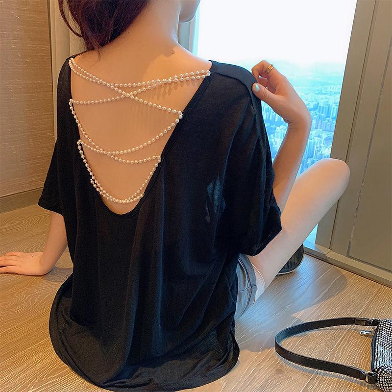 

Women s Hollow-Out Backless Pearl Long Sleeve T-Shirt - Spring/Autumn 2025 Design XL (suggested for 121-135 lbs)