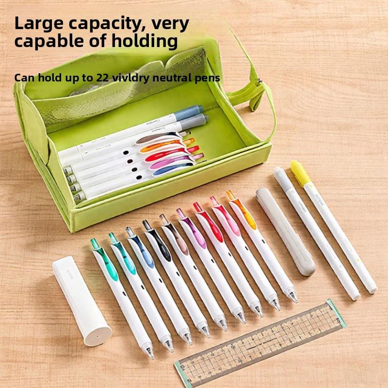 Canvas Large Capacity Pencil Case With Wide Opening For Students And Office Use