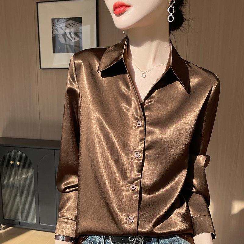 

Весенний кардиган с V-образным вырезом из ацетатного атласного шелка для женщин Extra Large кофейный