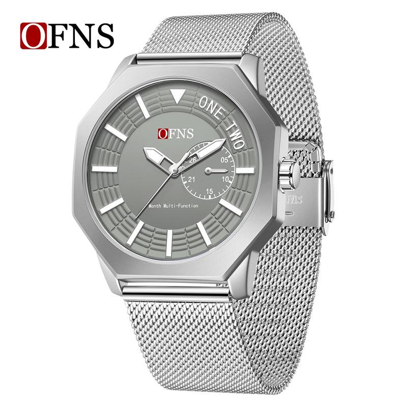 OFNS Octagonal Men's Quartz Wristwatch: Simple Bar Index, Date Display, Waterproof, Business Style, Douyin Inspired.