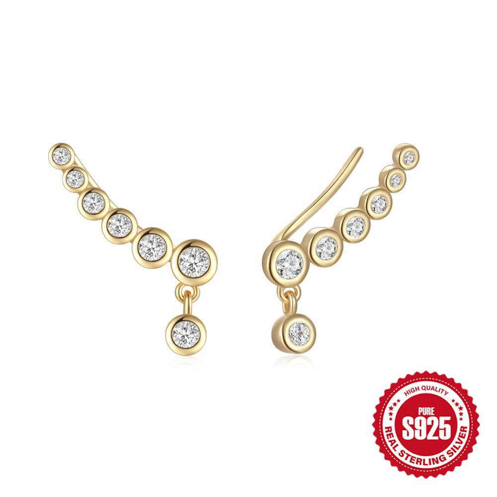 S925 Sterling Silver Round Diamond-Set Single-Row Stud Earrings Women'S Fashion Earrings Trendy Niche Design Earrings