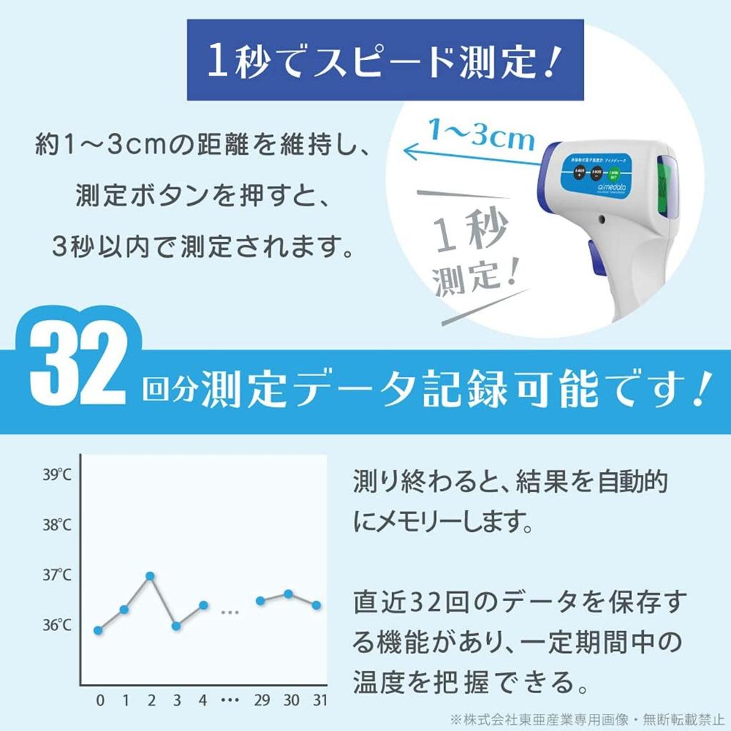 TOAMIT Aimedata Surface Thermometer by Toa Measures Without Touching the Measures In 1 Second with the Push of a Records 32 Large LED LCD Automatic