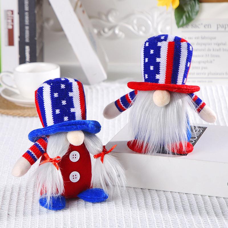 Amerikanischer Unabhängigkeitstag Strickmütze Puppenornamente Niedlicher Wicht Gesichtslos Alte Puppenornamente