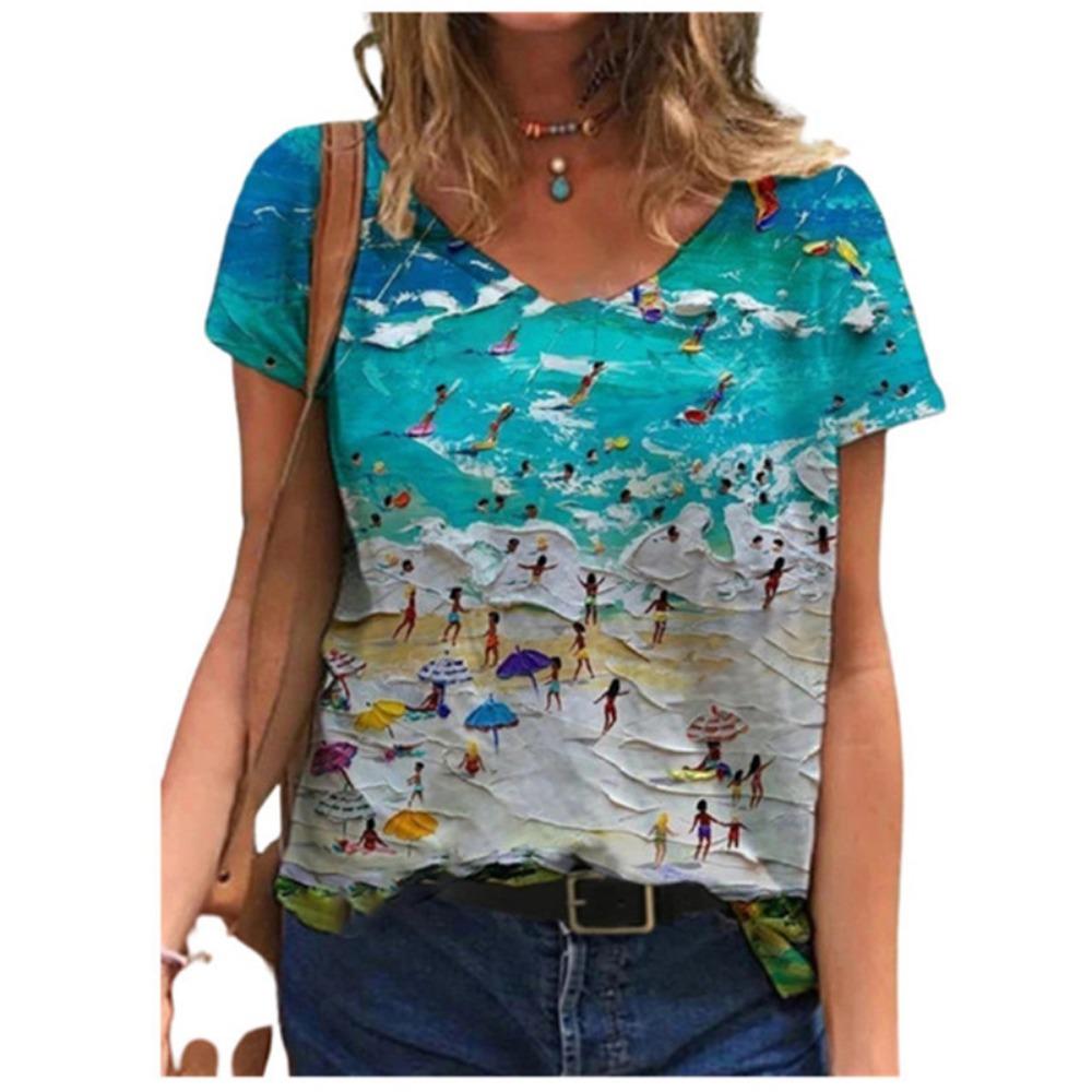 Summer Blouse Women's Short-sleeved 3d Floral Print T-shirt Streetwear Loose Casual Women's T-shirt