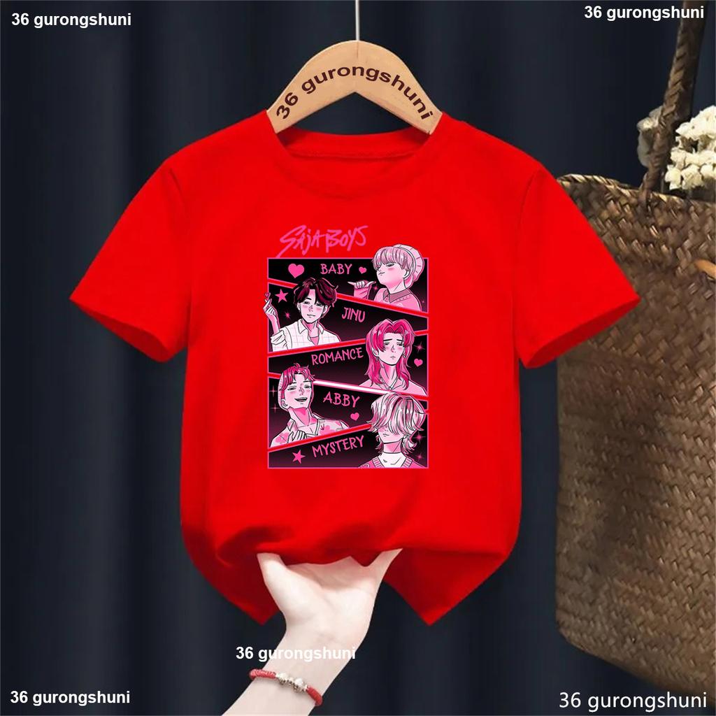 Nowy Chłopięcy T-shirt Kreskówkowy T-shirt Kpop Demon Hunters Saja Chłopięcy Nadruk Fajny Dziecięcy T-shirt Harajuku Topy Krótki Rękaw Ubrania dla Niemowląt Dziewczynek Chłopców