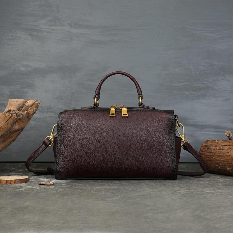 

Johnature Genuine Leather Vintage Boston Pillow Bag Commuter Large Capacity Women s Handbag Versatile Shoulder Bag кофейный