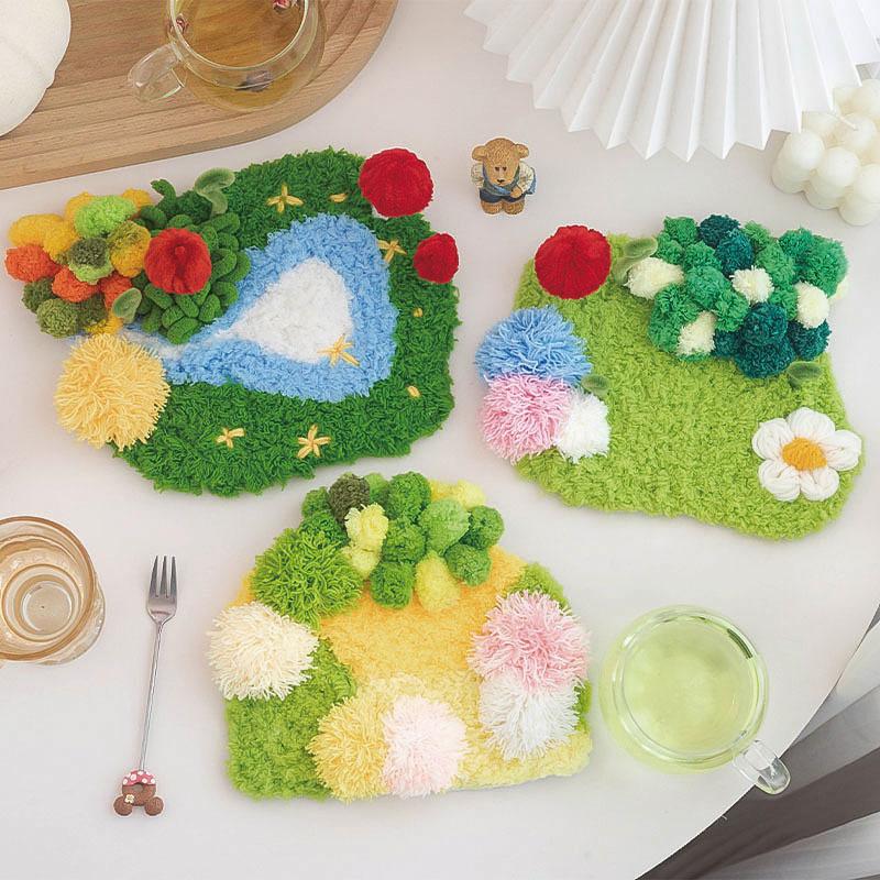 Latch Hook Coaster Kits for Adults Beginners Moss Simple Embroidery DIY Crochet Yarn Rugs Hooking Craft Kit for Gift Home Decor