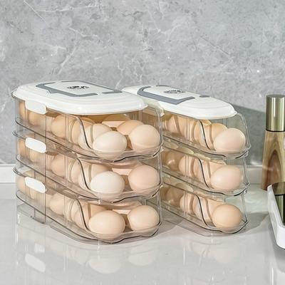 Automatischer Rollender Eierhalter 1/2/3-stöckiges Küchenkühlschrank Frische Eier Aufbewahrungsregal Kunststoff Eierorganizer Behälter Spender mit Griff