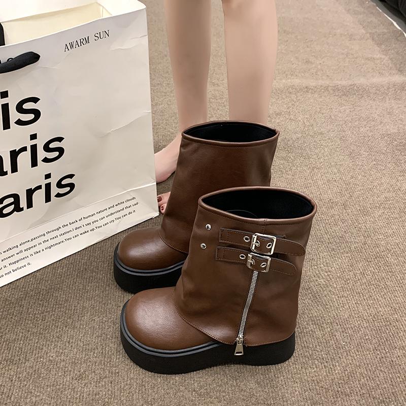 

Модные зимние панк-ботинки Женская обувь Модные задние молнии Высокая платформа Толстая подошва Обувь Женские элегантные короткие ботильоны 34 коричневый
