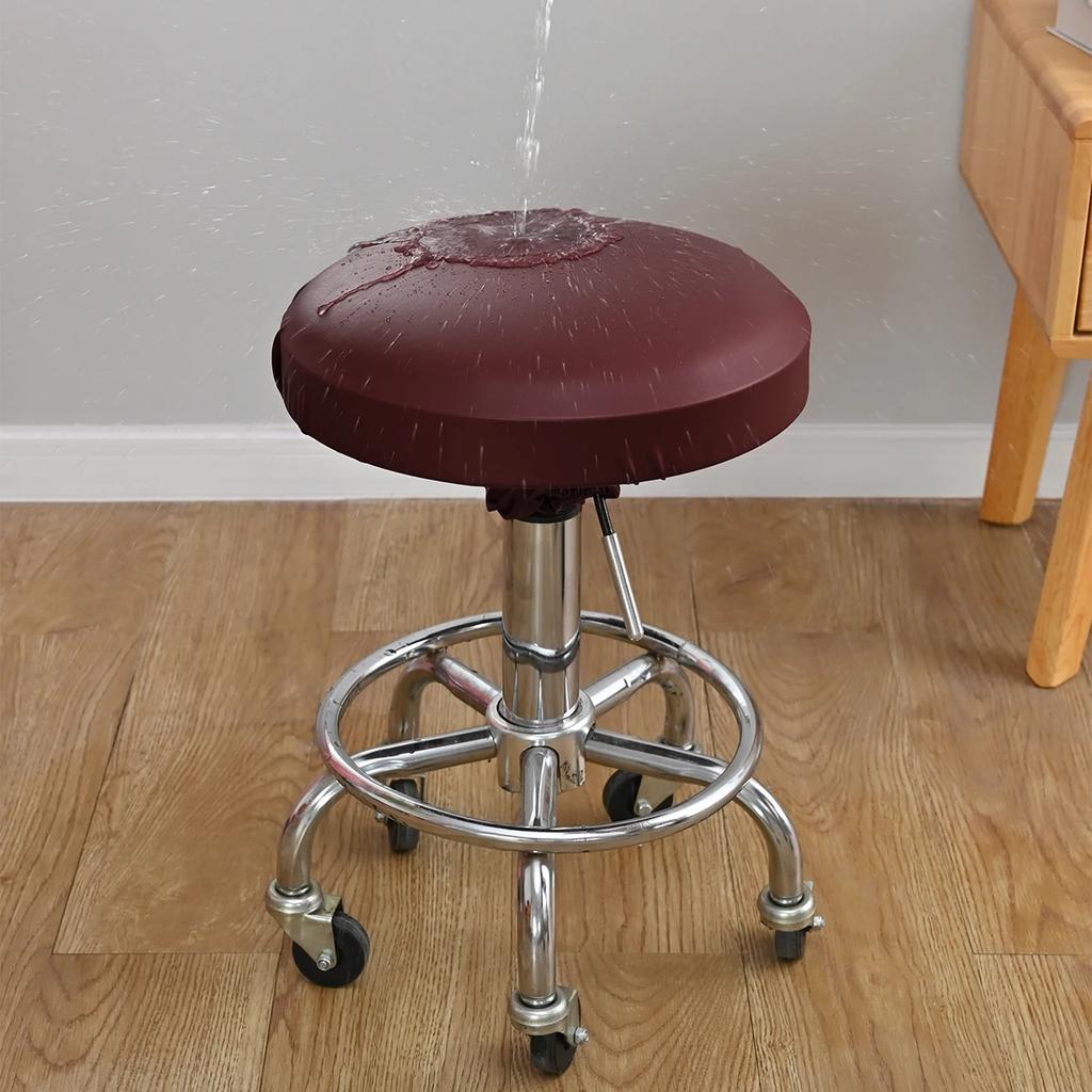 1pc Elastic PU Waterproof Round Stool Cover Bar Beauty Salon Chair Protective Cover Hotel Chair Slipcover