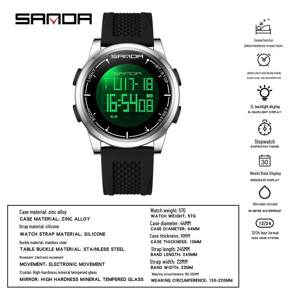 Sanda Luminous Men's Multifunctional Waterproof Digital Watch with Stopwatch and Alarm Clock  