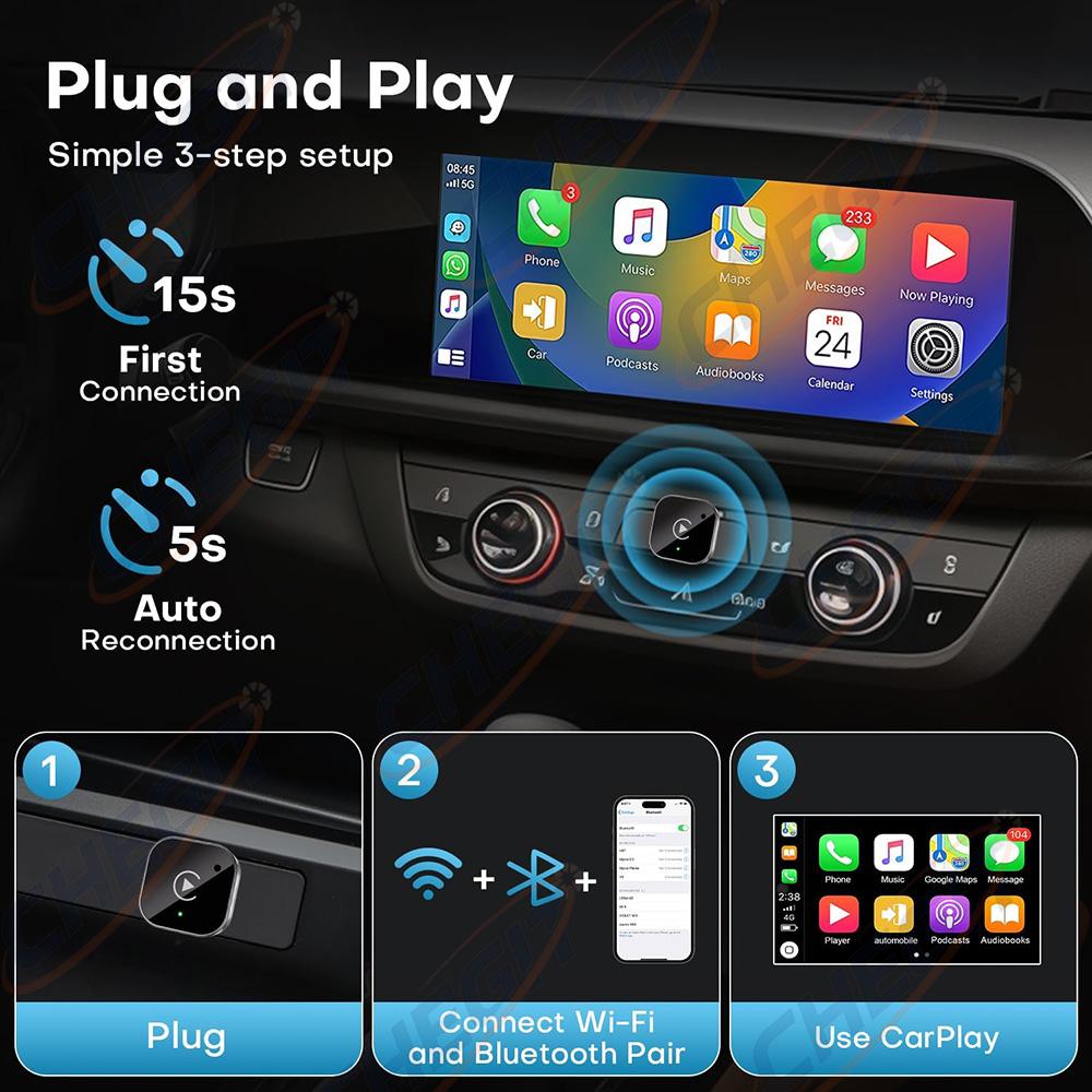 2 In1 Wired To Wireless AI Box Wireless Carplay Adapter for Android iPhone Auto USB Connection For Volvo Benz Mg Kia Chery VW
