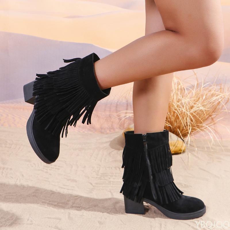 Fashionable Versatile Mid Length Boots Women Spring Autumn Elegant Simple High Heels Fashionable Boots Leisure Comfortable Shoes