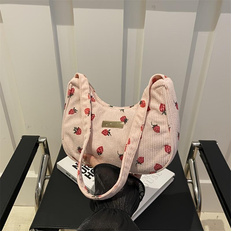 

1pc European/American Style Corduroy Shoulder Bag for Women, Casual Crossbody with Fixed Strap, Lightweight, Zip Closure, Polyester Lined розовый