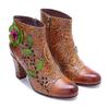 Johnature Genuine Leather Printed High-heeled Short Boots Vintage Flower Thick Heel Side Zipper Women's Boots
