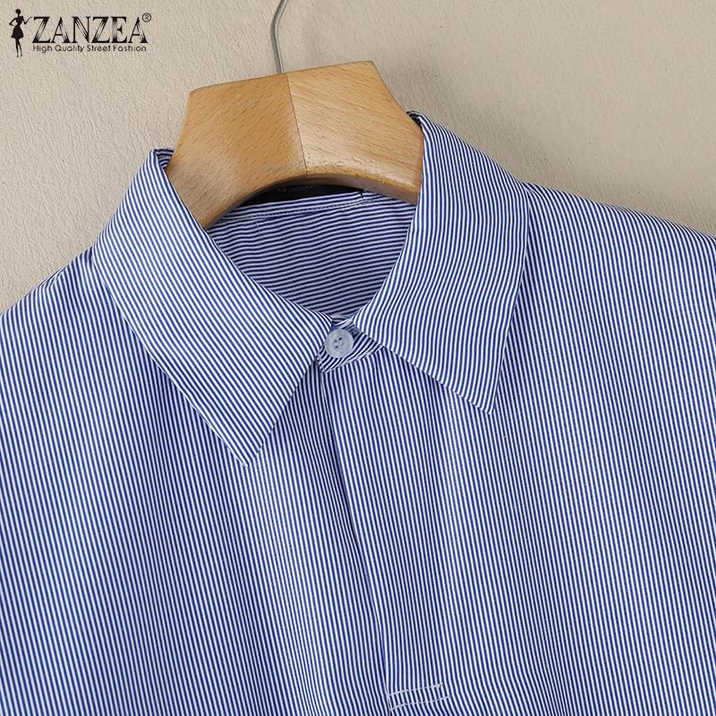 ZANZEA Women Casual Turn Down Collar Long Sleeve Stripe Blouse