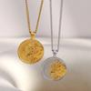 1PC Fashion Design Sense Necklace Stainless Steel Plated 18K Gold Coin Sun Side Chain Necklace