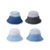 Women'S Ombre Denim Bucket Hat Fashion Style Distressed Raw Edge Fisherman Hat For Women Slimming Wide Brim Summer Cap