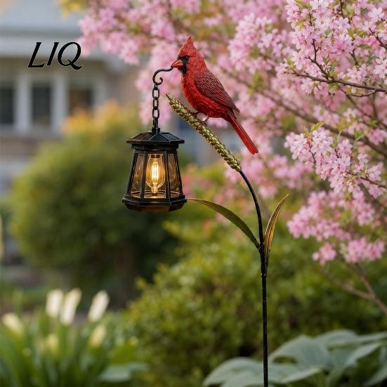 Ornements de jardin avec lumières Solaire Martin-pêcheur Luminaire sur piquet, Art de jardin en métal pour oiseau Lanterne suspendue, Piquets décoratifs à allumage automatique LED Étanche Extérieur Patio